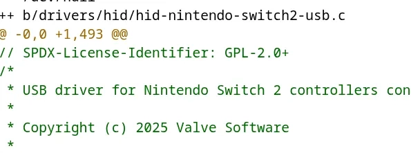 Valve copyright on Switch 2 Linux driver